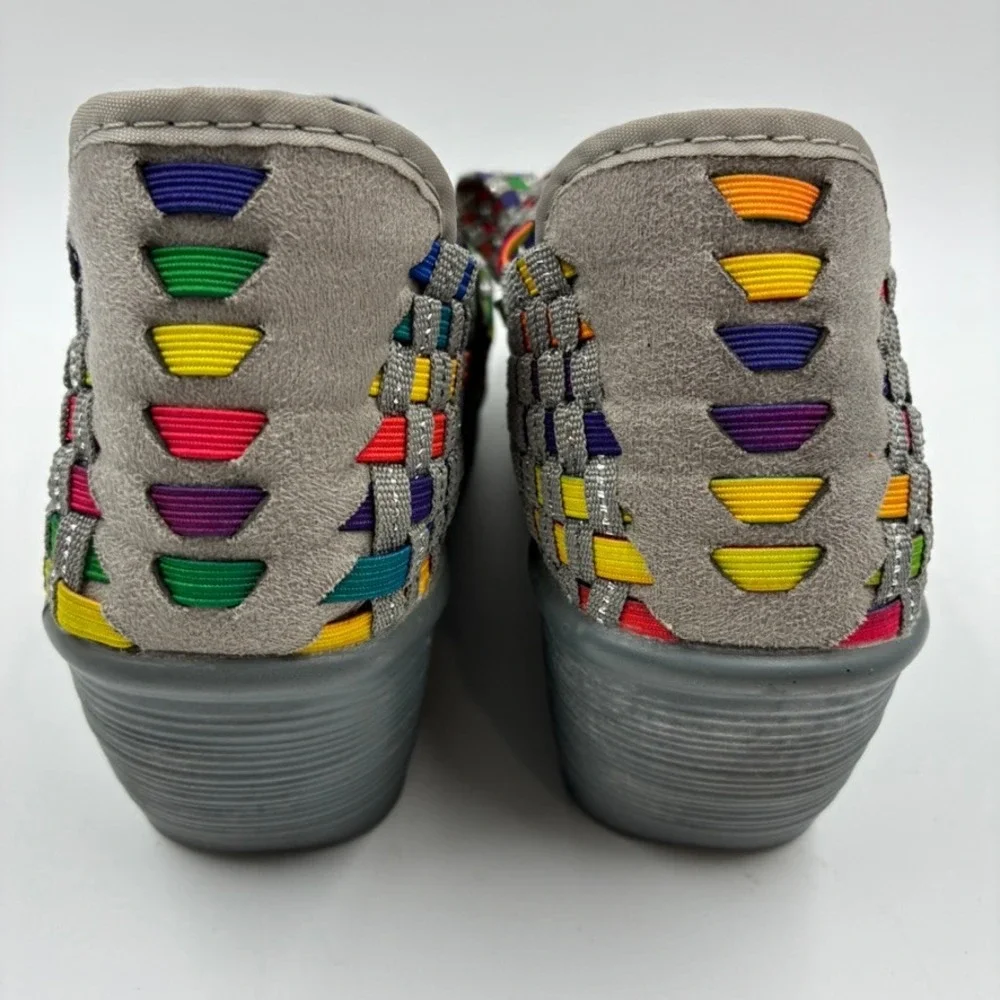 Bernie Mev Comfi Mary Jane 38/US 7 Rainbow Woven Wedge Sandals‎ Peep Toe Elastic
